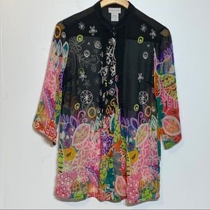 EUC Boho Sheer Floral Button Front‎ Blouse